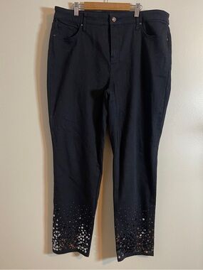 Chico’s Jeans Womens 14 Black Embellished So Slimming Girlfriend Slim Leg Ankle